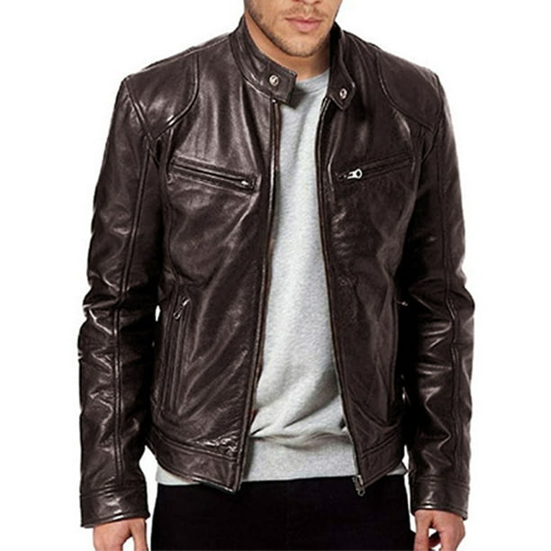 Mens Leather Jacket Vintage Saints Military Biker Style Black Retro Slim Fit Mens Leather Jacket Vintage Saints Military Biker Style Black Retro Slim Fit